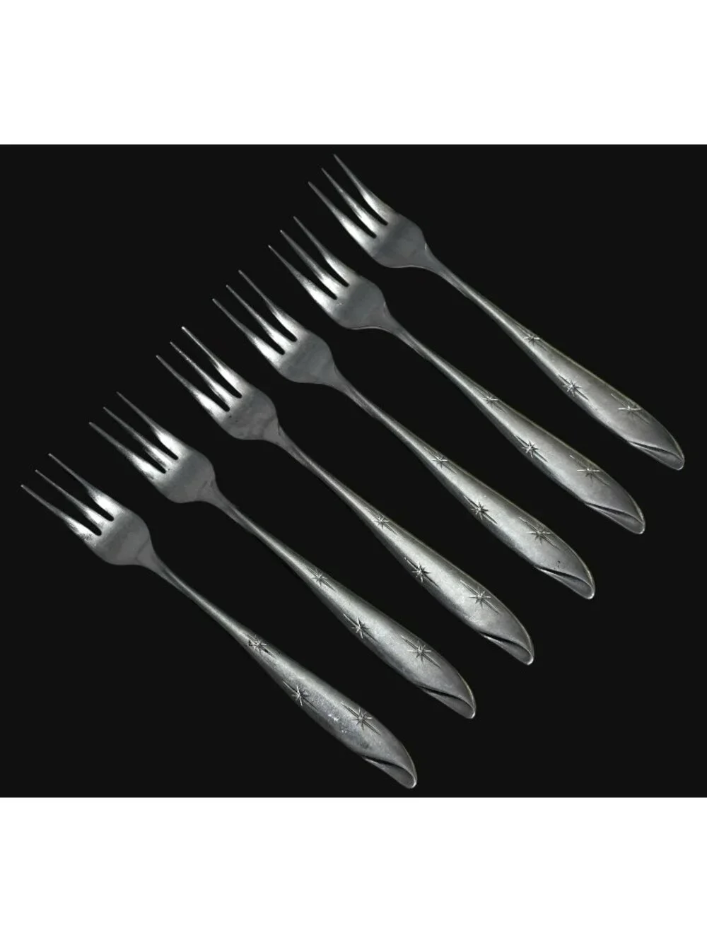 6 MCM Silhouette Cocktail Forks Atomic Starburst 5.25